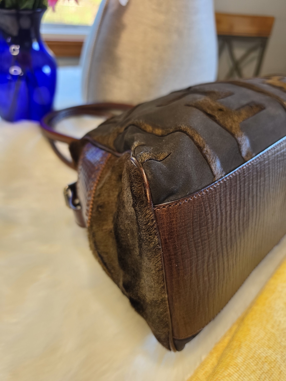 Fendi Zucca FF Pony Hair & Suede Satchel with Leather Handles EUC - Picture 11 of 16
